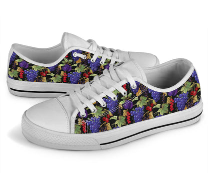 Grape Pattern Print Design GP05 White Bottom Low Top Shoes