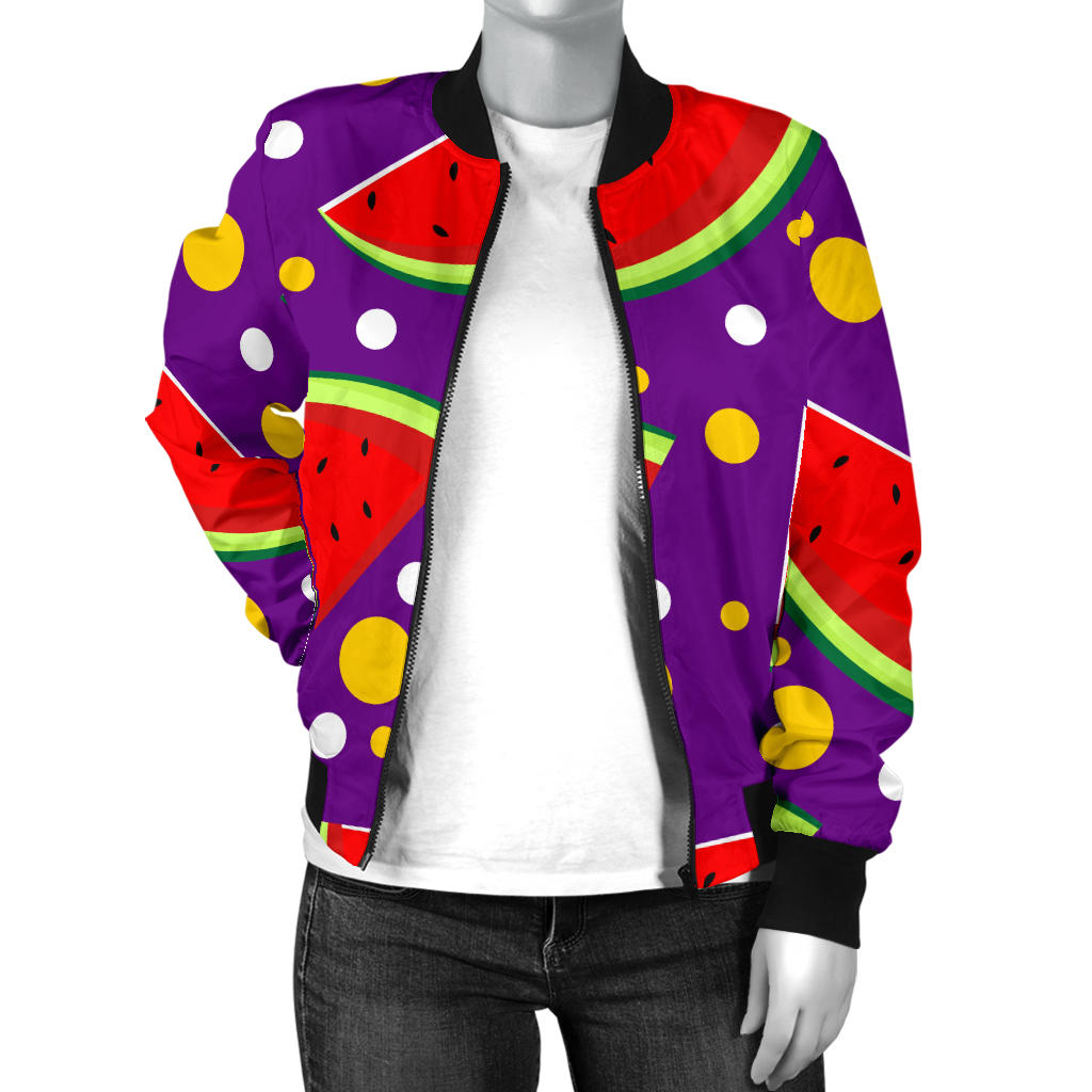 Watermelon Pattern Print Design WM010 Women Bomber Jacket