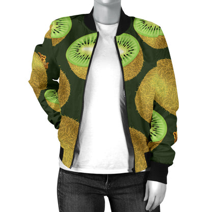 Kiwi Pattern Print Design KW04 Women Bomber Jacket