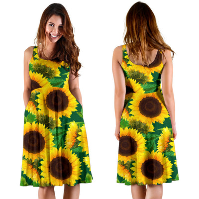 Sunflower Pattern Print Design SF02 Midi Dress