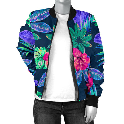 Tropical Flower Pattern Print Design TF09 Women Bomber Jacket