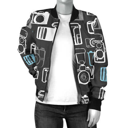 Camera Pattern Print Design 04 Women's Bomber Jacket