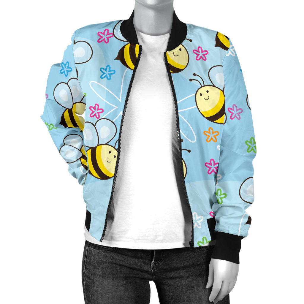 Bee Pattern Print Design BEE03 Women Bomber Jacket