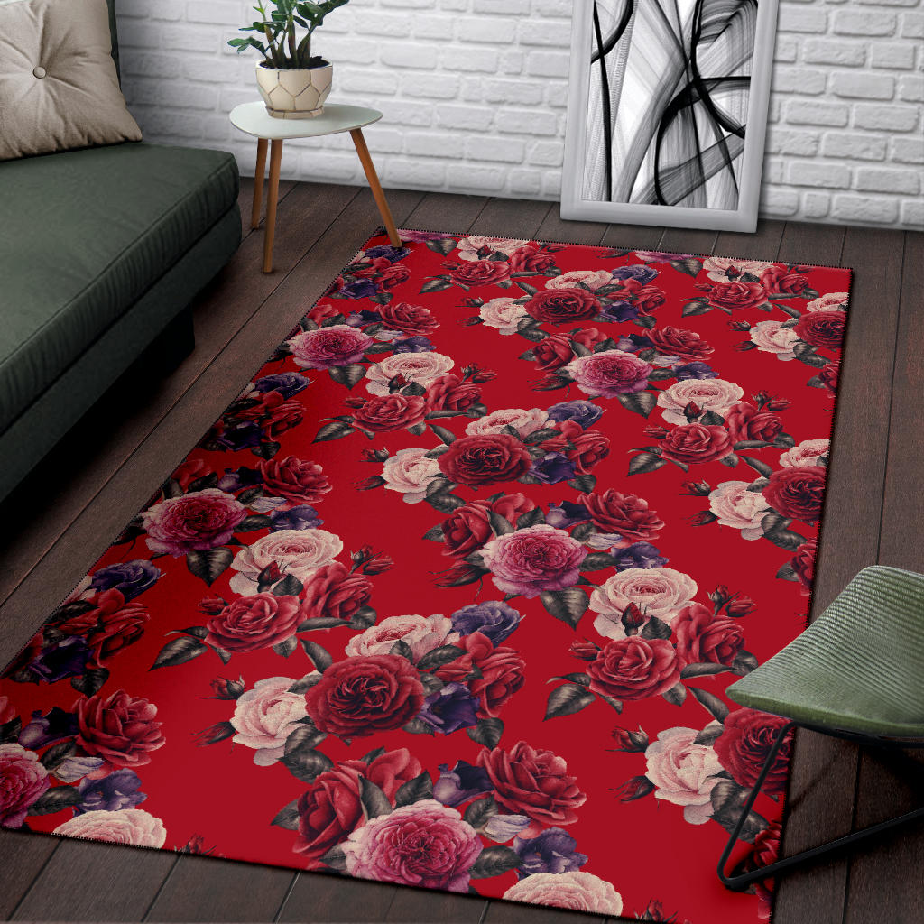 Rose Red Pattern Print Design RO07 Area Rugs