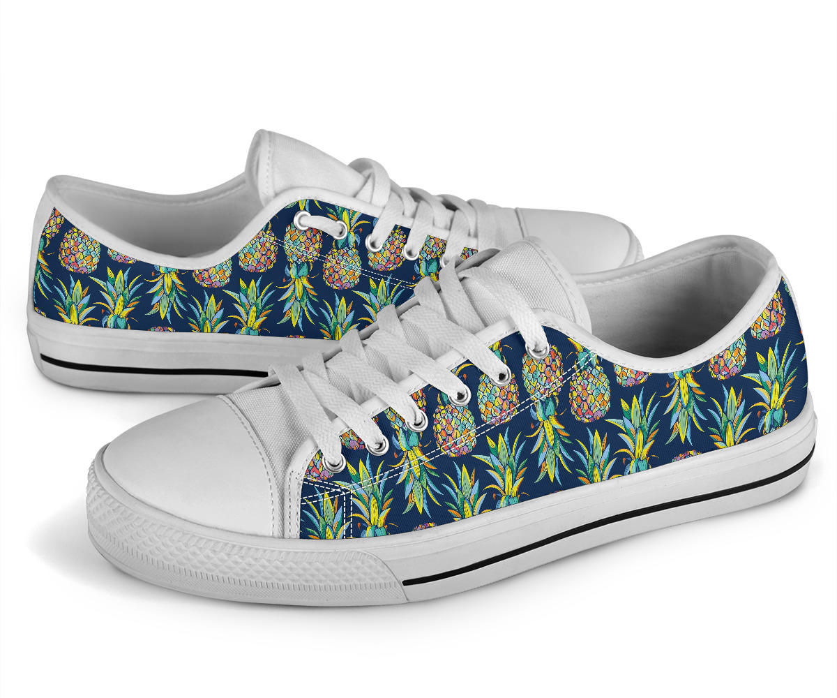 Pineapple Color Art White Bottom Low Top Shoes