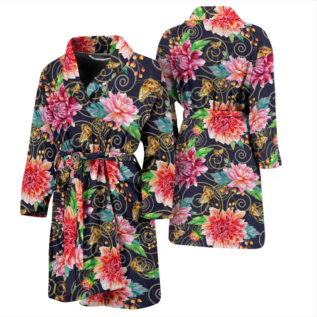 Dahlia Pattern Print Design DH02 Men Bathrobe