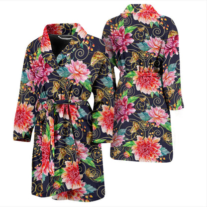Dahlia Pattern Print Design DH02 Men Bathrobe
