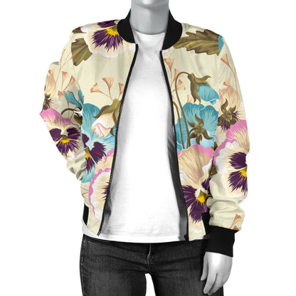 Pansy Pattern Print Design A02 Women's Bomber Jacket