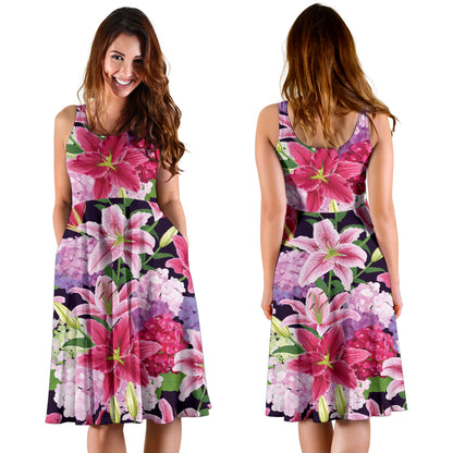 Lily Pattern Print Design LY017 Midi Dress