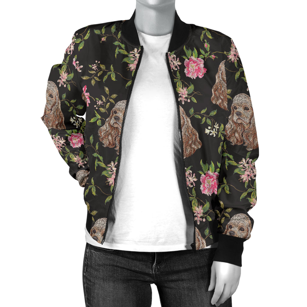 Cocker Pattern Print Design 03 Women's Bomber Jacket