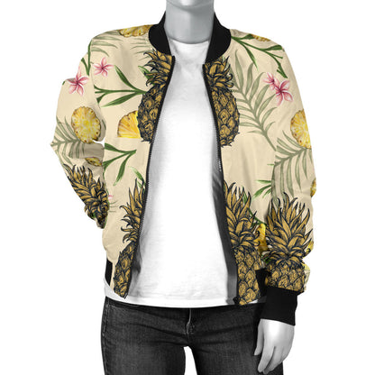 Pineapple Pattern Print Design PP012 Women Bomber Jacket