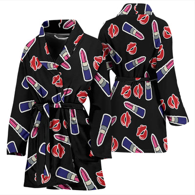 Lipstick Pattern Print Design LT01 Women Bathrobe