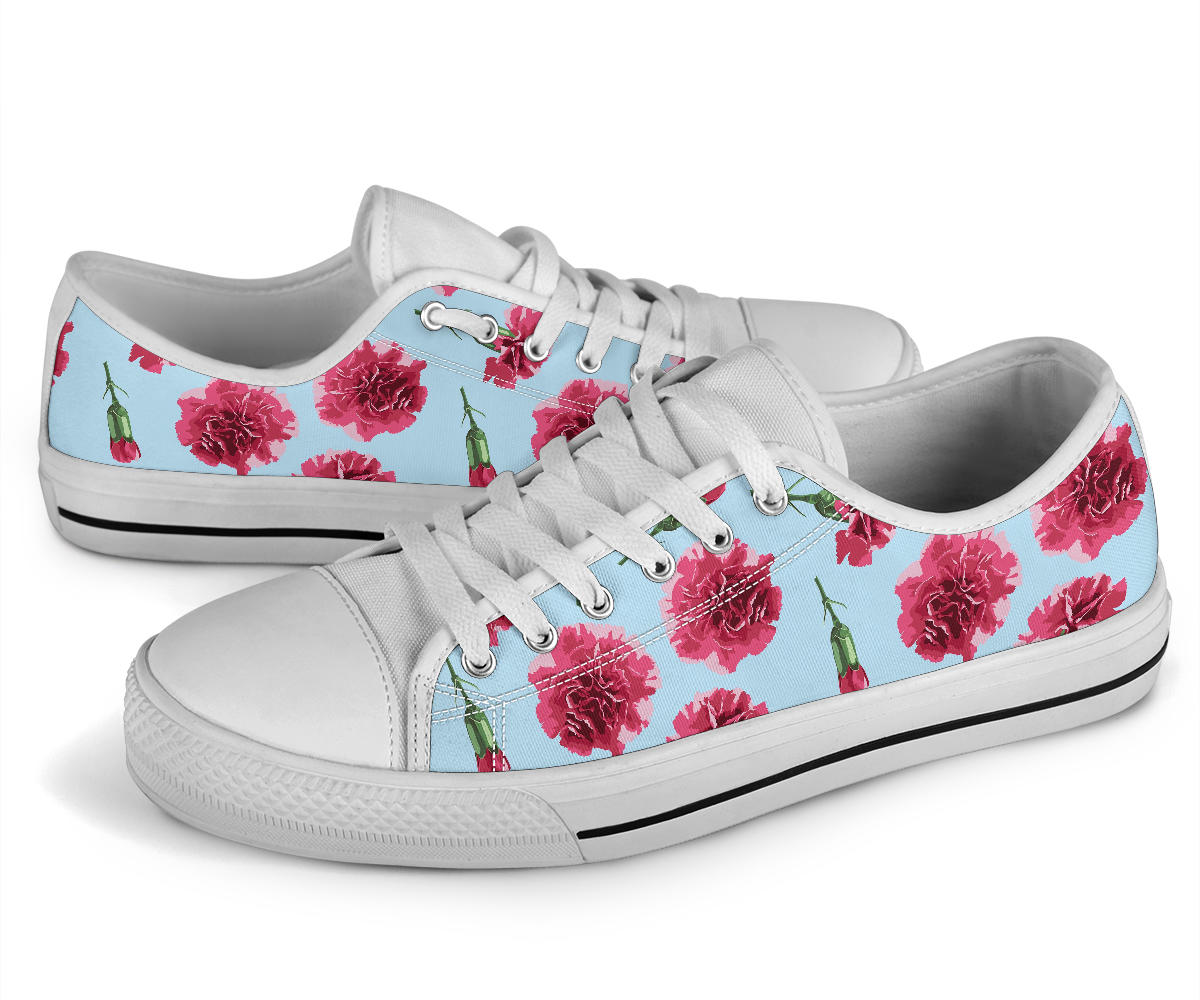 Carnations Pattern Print Design CN01 White Bottom Low Top Shoes