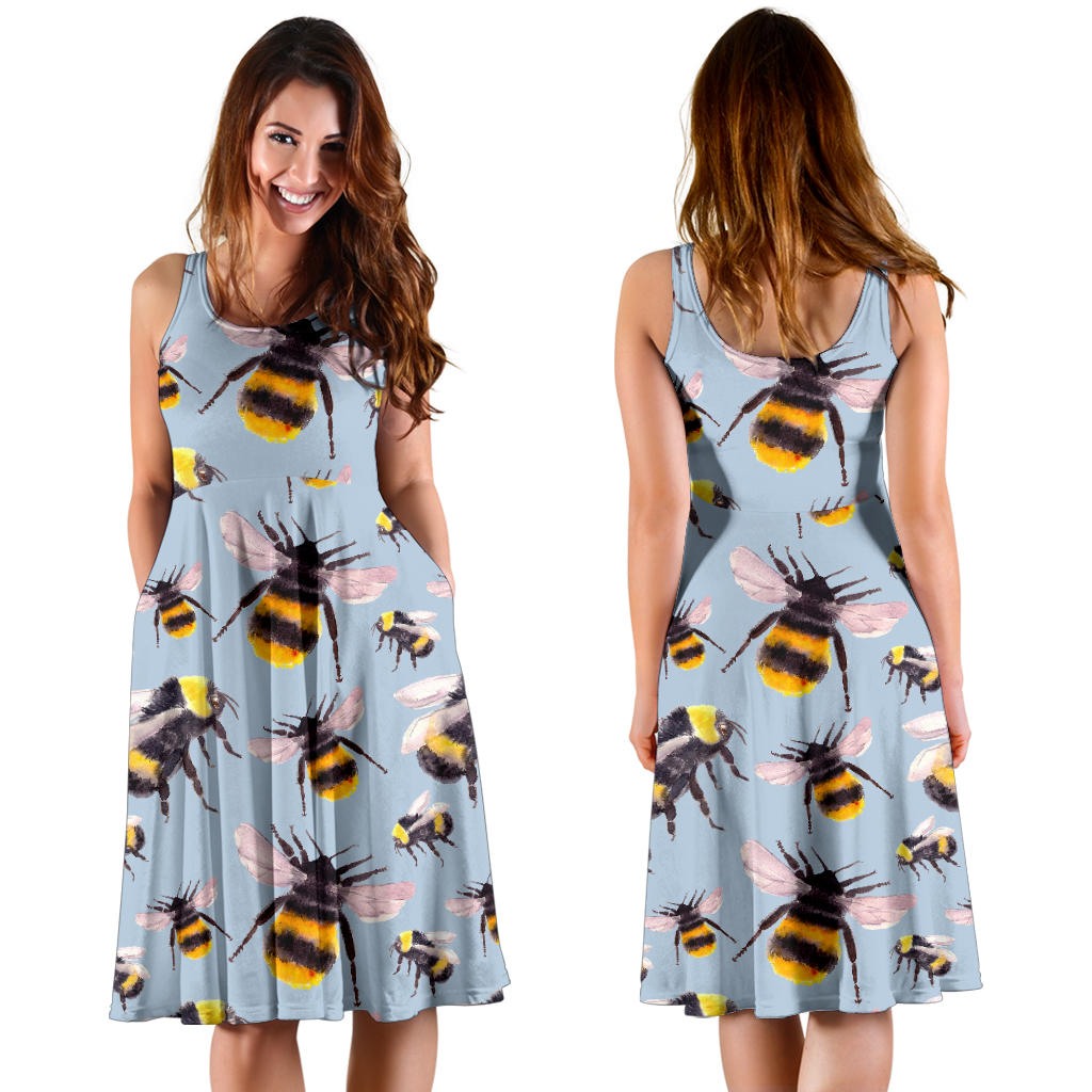 Bee Pattern Print Design BEE08 Midi Dress