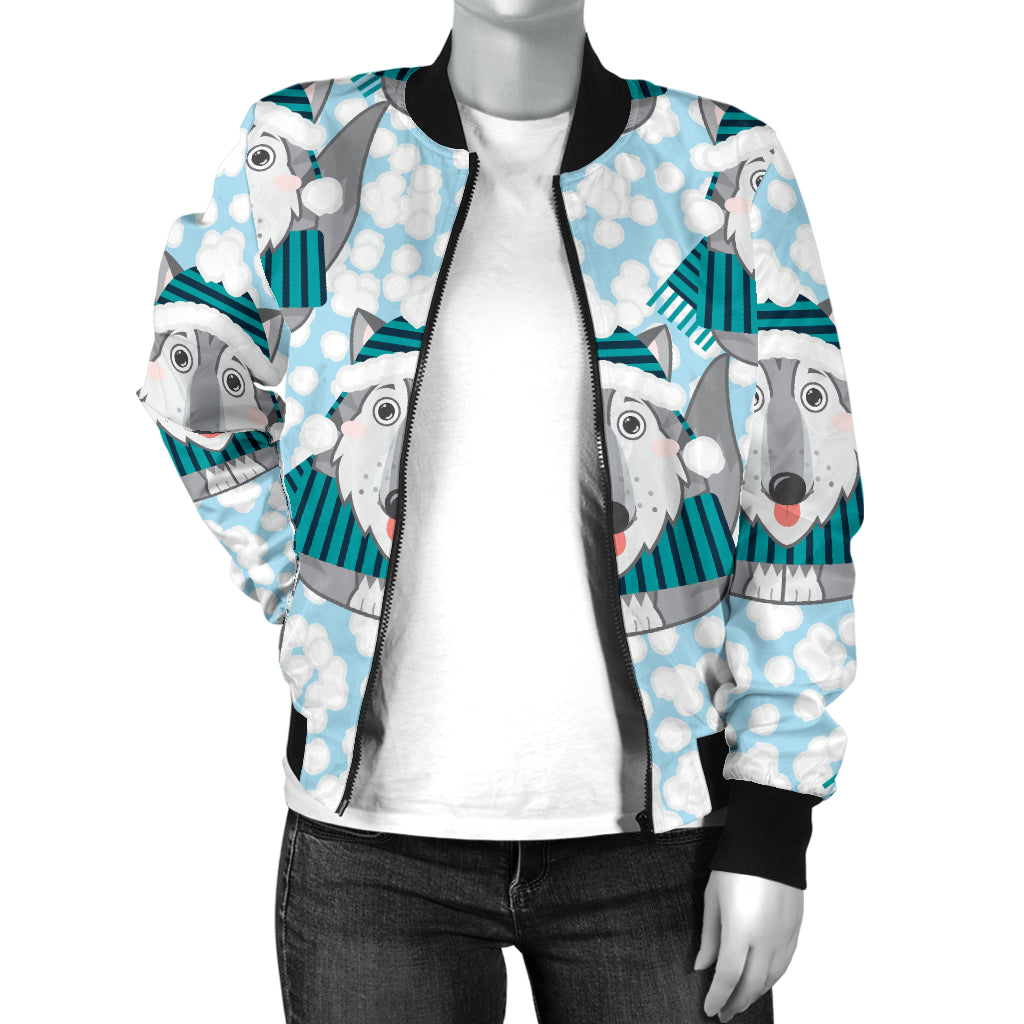 Alaskan Malamute Pattern Print Design 01 Women's Bomber Jacket