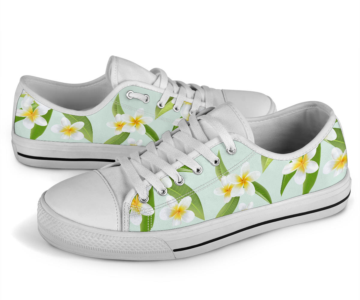 Yellow Plumeria Pattern Print Design PM024 White Bottom Low Top Shoes