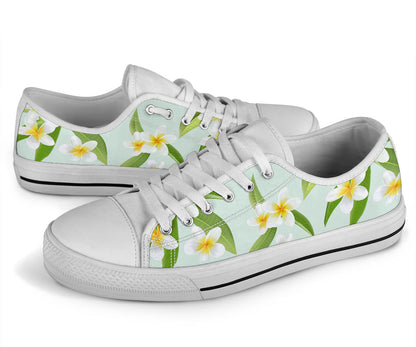 Yellow Plumeria Pattern Print Design PM024 White Bottom Low Top Shoes