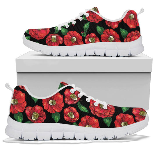 Camellia Pattern Print Design CM07 Sneakers White Bottom Shoes