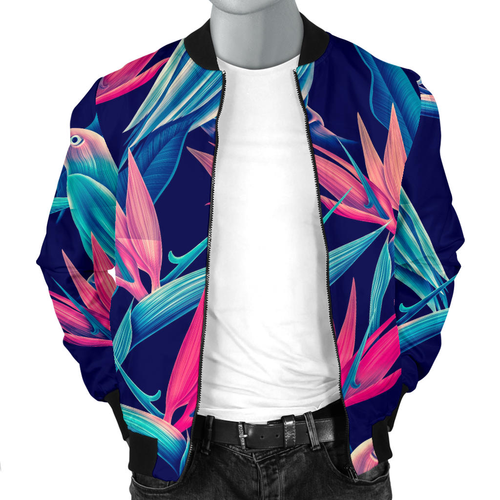 Tropical Flower Pattern Print Design TF024 Men Bomber Jacket