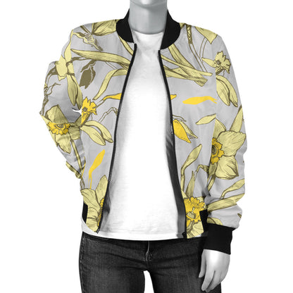 Daffodils Pattern Print Design DF05 Women Bomber Jacket