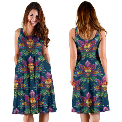 lotus Boho Pattern Print Design LO04 Midi Dress