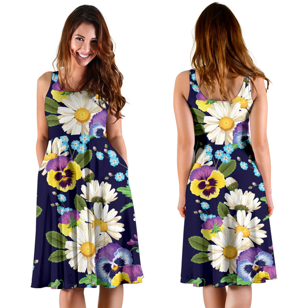 Pansy Pattern Print Design PS03 Midi Dress