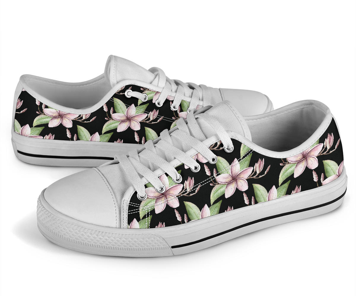 Plumeria Pattern Print Design PM02 White Bottom Low Top Shoes