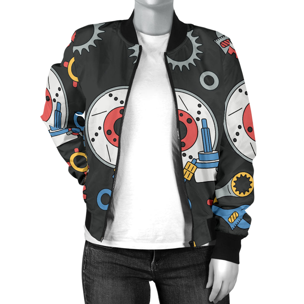 Mechanic Pattern Print Design 01 Women's Bomber Jacket