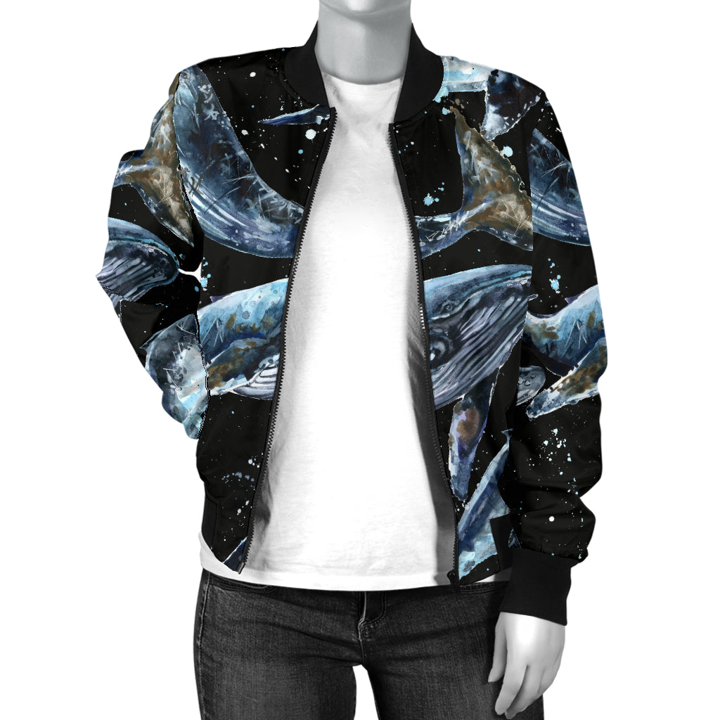Humpback Whale Pattern Print Design 01 Women's Bomber Jacket