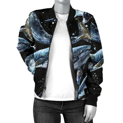 Humpback Whale Pattern Print Design 01 Women's Bomber Jacket