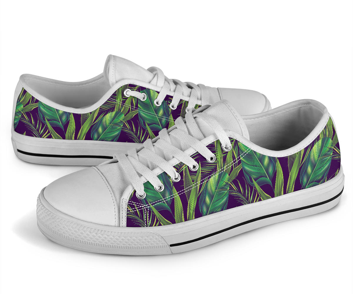 Palm Leaves Pattern Print Design PL03 White Bottom Low Top Shoes