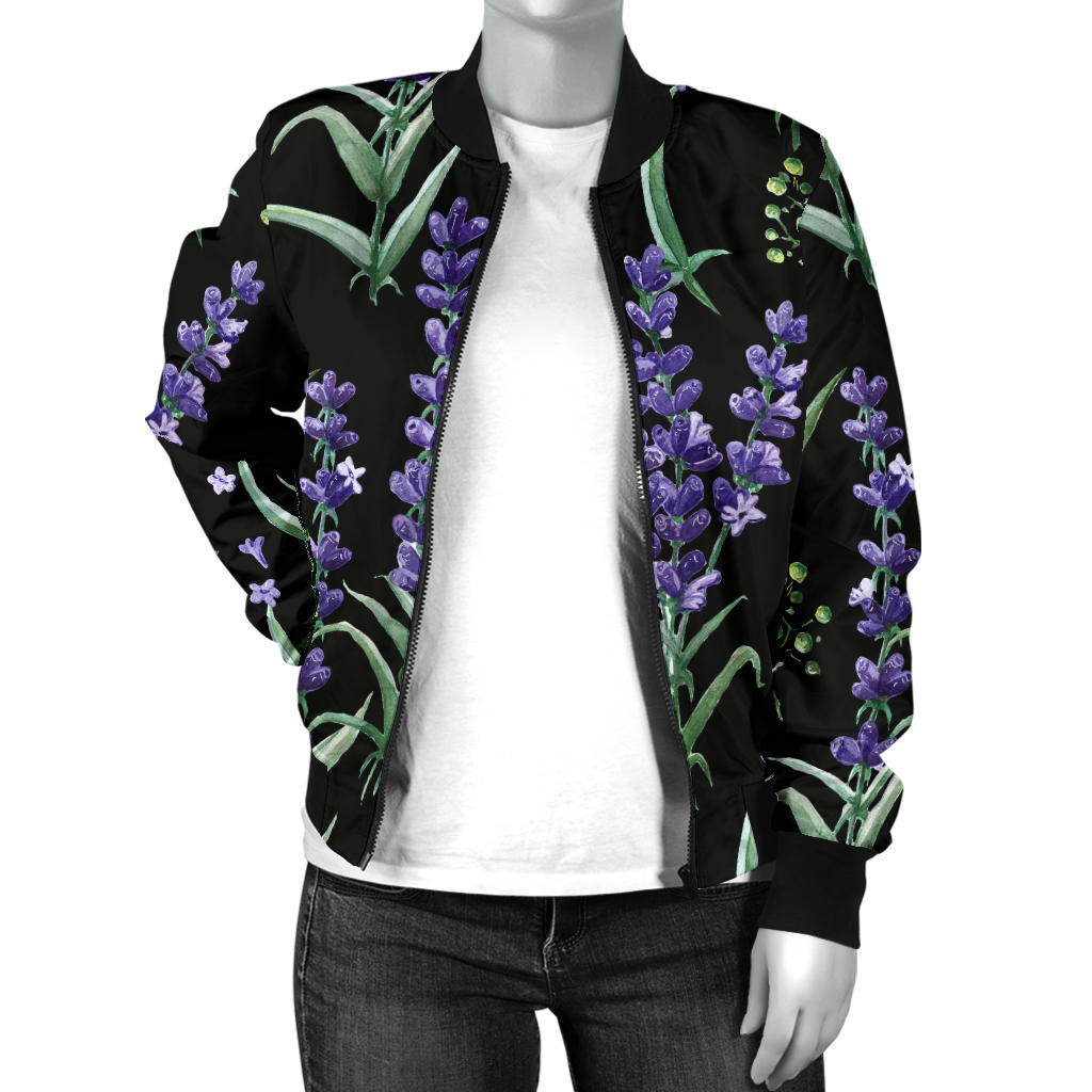 Lavender Pattern Print Design LV01 Women Bomber Jacket
