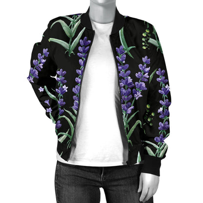 Lavender Pattern Print Design LV01 Women Bomber Jacket