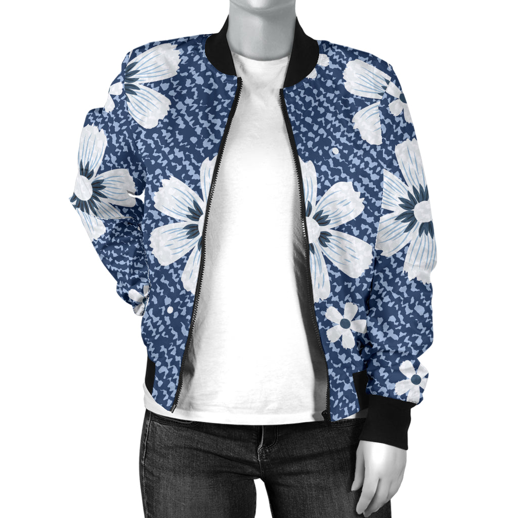 Jean Flower Pattern Print Design 03 Women's Bomber Jacket