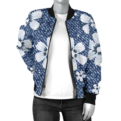 Jean Flower Pattern Print Design 03 Women's Bomber Jacket