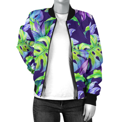Tropical Flower Pattern Print Design TF019 Women Bomber Jacket