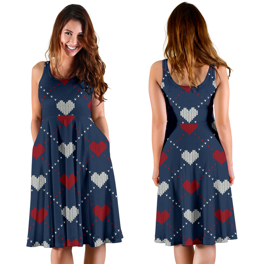 Heart Knit Pattern Print Design HE05 Midi Dress