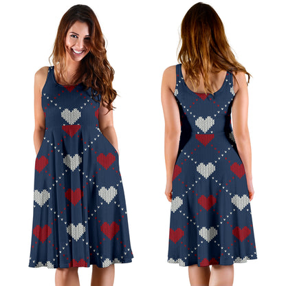 Heart Knit Pattern Print Design HE05 Midi Dress