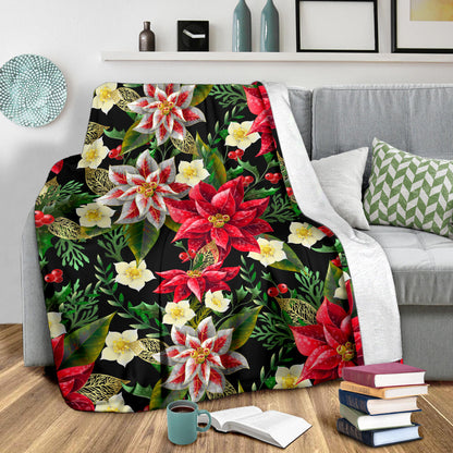 Poinsettia Pattern Print Design POT05 Fleece Blanket