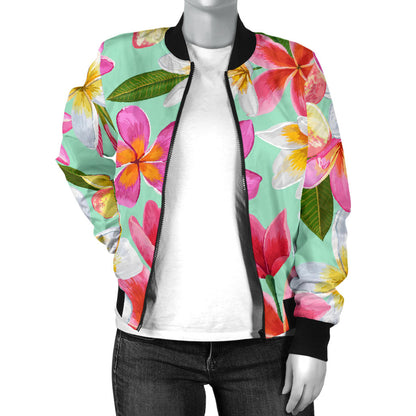 Plumeria Pattern Print Design PM014 Women Bomber Jacket