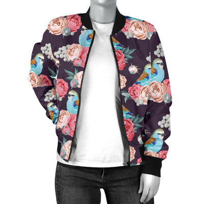 Bluebird Pattern Print Design 02 Women's Bomber Jacket