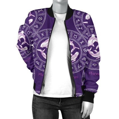 Pisces Pattern Print Design A02 Women's Bomber Jacket