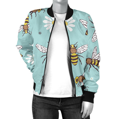 Bee Pattern Print Design BEE010 Women Bomber Jacket