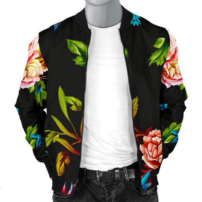 Peony Pattern Print Design PE07 Men Bomber Jacket