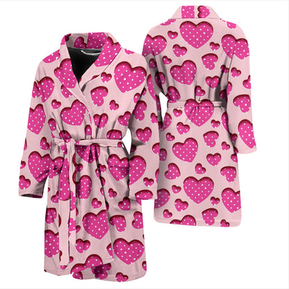 Heart Pink Pattern Print Design HE06 Men Bathrobe