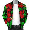 Red Hibiscus Embroidered Pattern Print Design HB032 Men Bomber Jacket