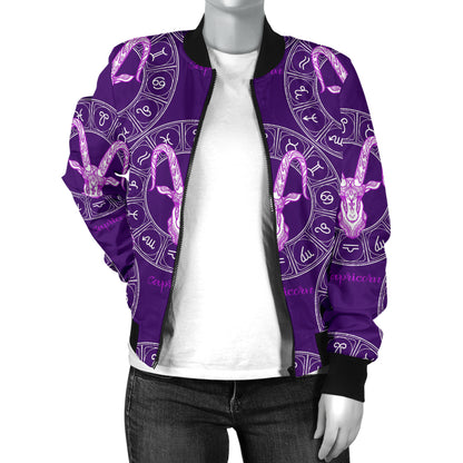 Capricorn Zodiac Pattern Print Design 04 Women's Bomber Jacket