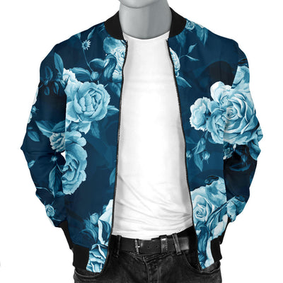 Rose Blue Pattern Print Design RO014 Men Bomber Jacket