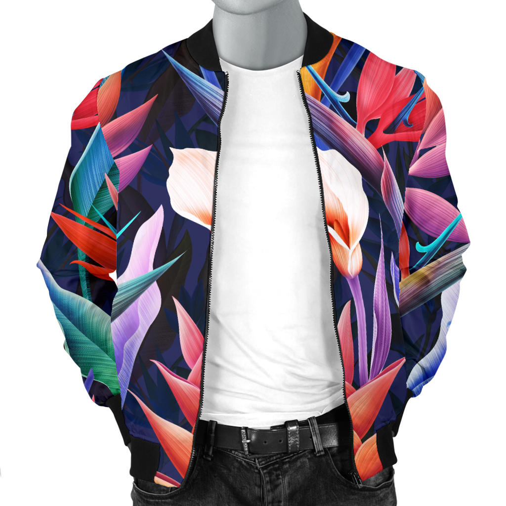 Tropical Flower Pattern Print Design TF023 Men Bomber Jacket