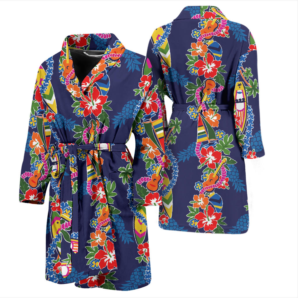 Hawaiian Themed Pattern Print Design H04 Men Bathrobe